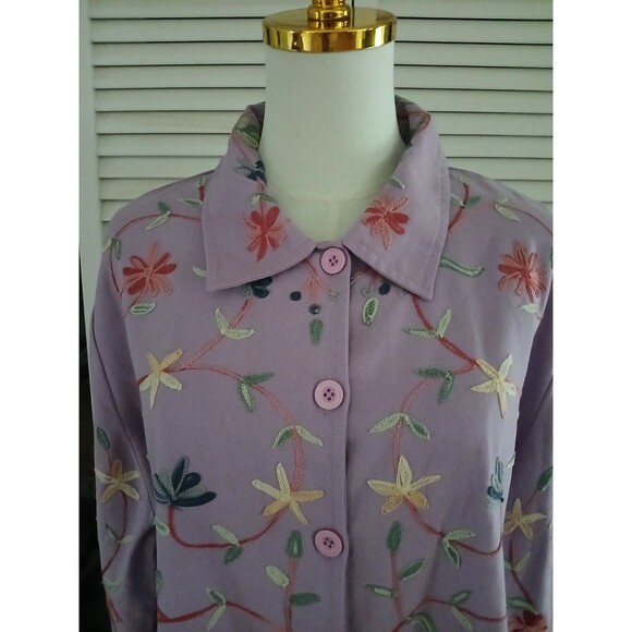 BEA Classics XL Floral Embroidered Long Sleeve Top 100% Cotton Country Cowgirl - Picture 4 of 12
